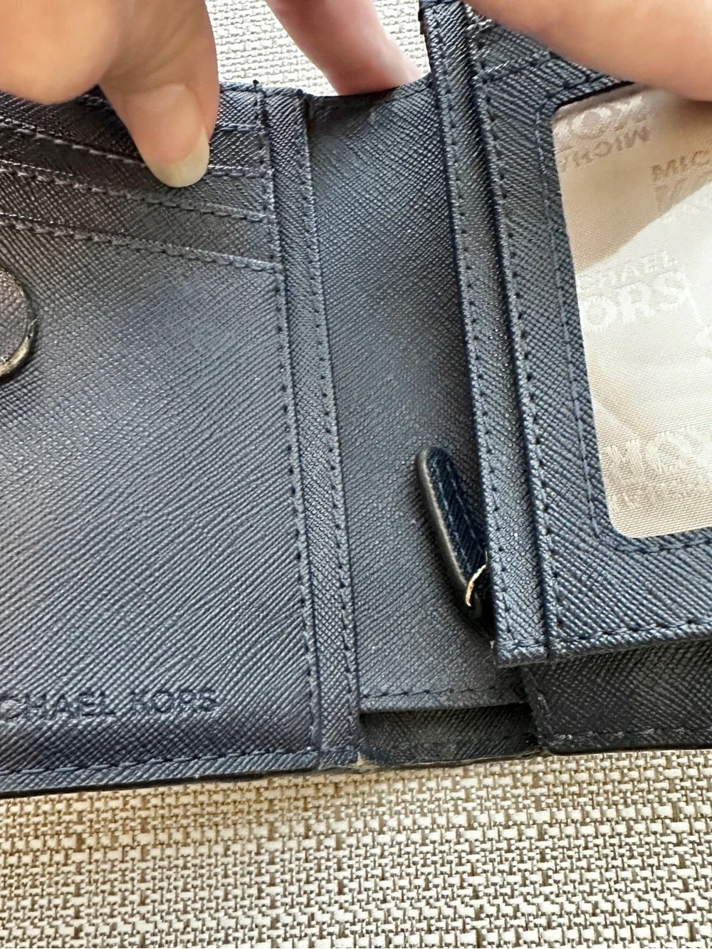 Michael Kors Navy Floral Compact Wallet with Gold Plaque